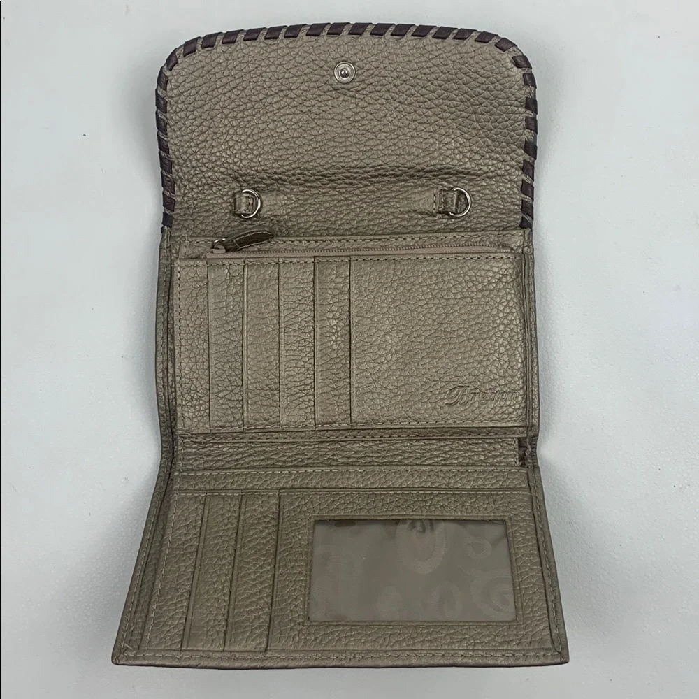 Brighton vintage leather wallet Tan with silver detail Multiple pockets